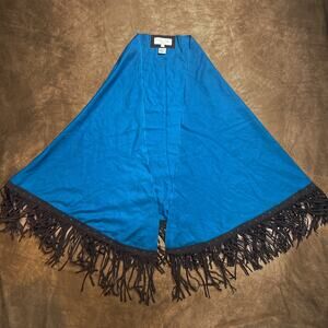 Tasha Polizzi Collection Vintage Blue Shawl Goat Suede Fringe Pashmina Mix Wool